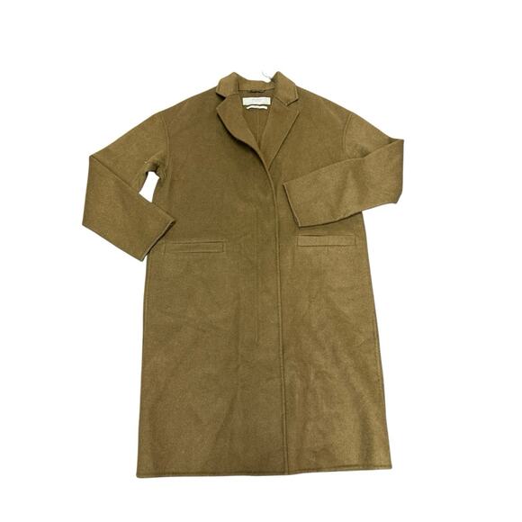 ZARA Wool Blend Minimalist Overcoat Small Olive Brown Classic Fall Coat - Picture 3 of 12